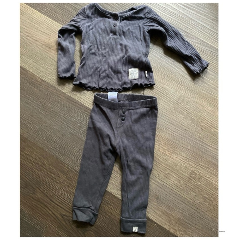 Kids Charcoal Ribbed Set